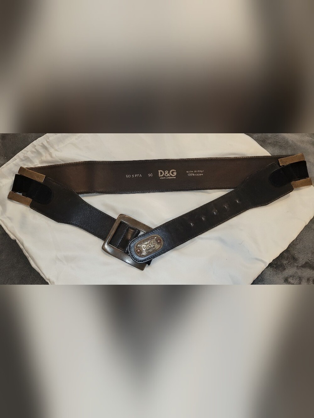 Dolce & Gabbana Brown Leather Belt with D&G Metal Plaque